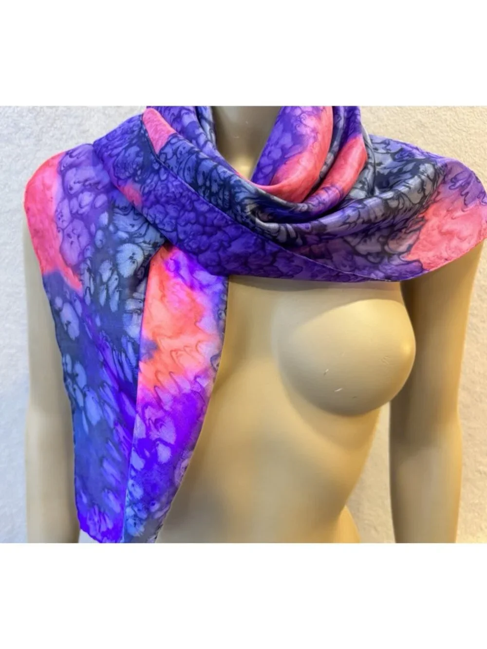 Vintage Silk Scarf Tie Dyed Color Bursts of Purple Pink Abstract 34